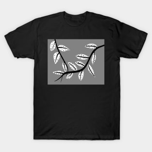 Abstract Leaf Art Black And White On Gray T-Shirt